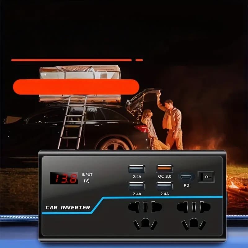 ✅Inwerter Samochodowy 200W.
2x Wtyczka Europejska. 
4x USB.
+Port Samochodowy